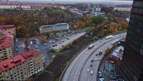 vehicles driving at european route e6 south thoroughfare in gothenburg, sweden