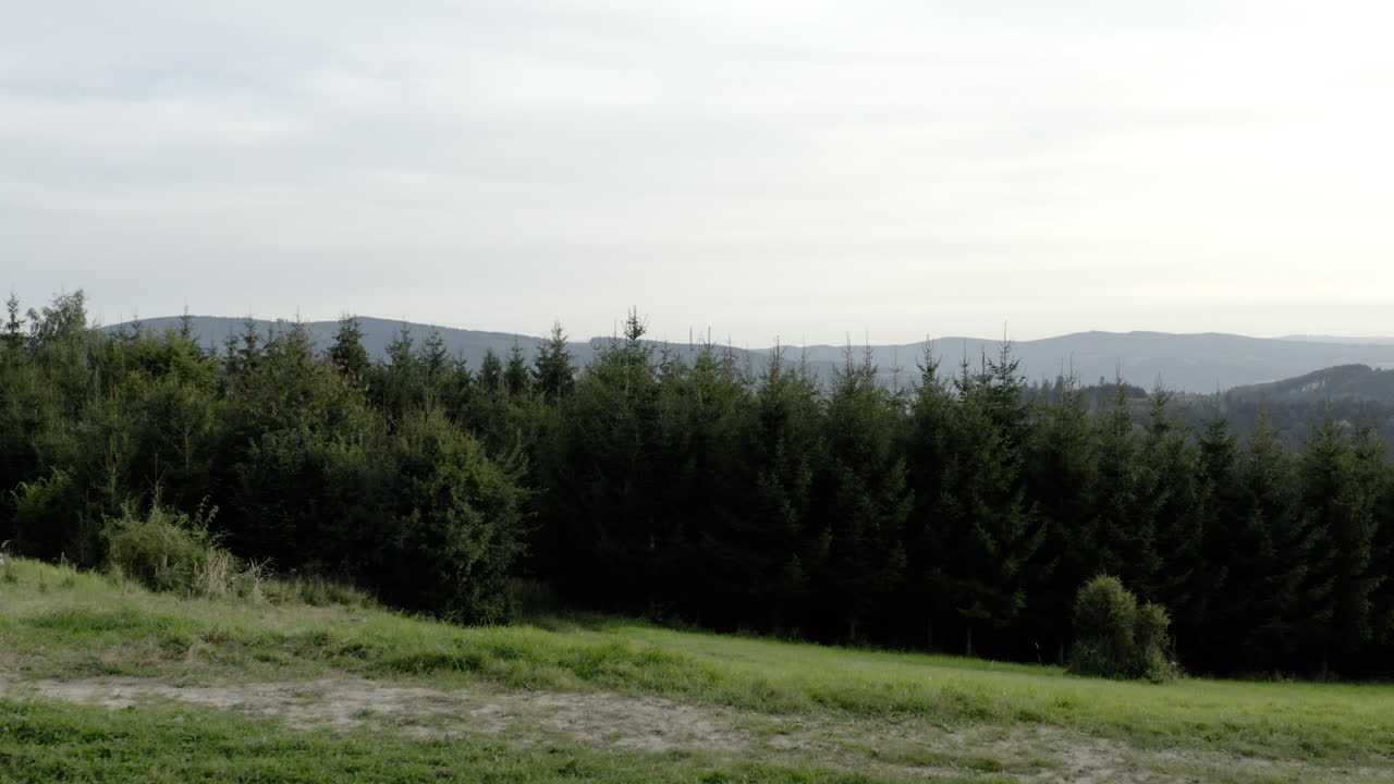 Drone flies through viewpoint structure Pozorovatelna Durch, Czech Rep