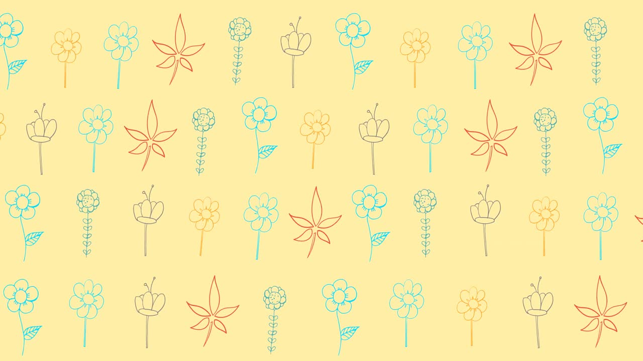 노란색 배경에 다채로운 꽃의 애니메이션