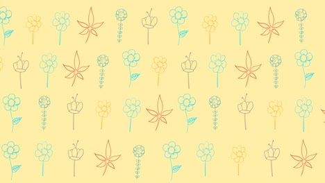 animation of multi coloured flowers on yellow background