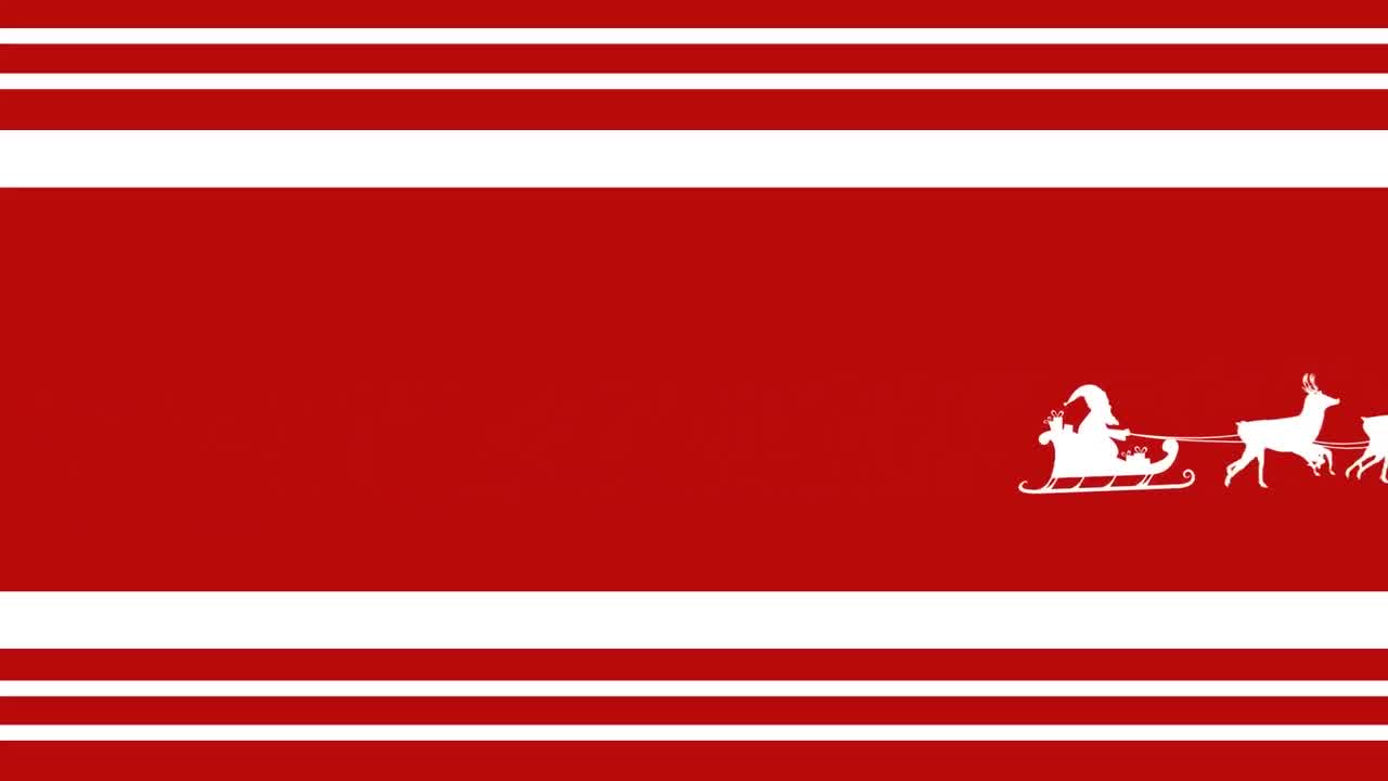 애니메이션 산타클로스가 빨간 줄무 ⁇  크리스마스 배경에 움직이는 사 ⁇ 과 함께  ⁇ 매를 타고