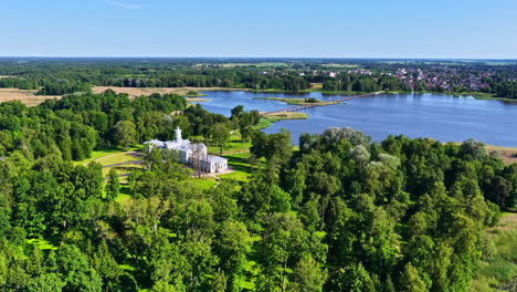 astravo manor near biržai in lithuania, aerial drone view