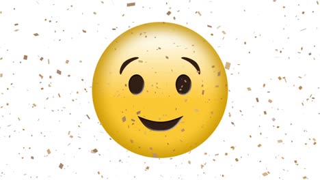 animación del icono de emoji feliz sobre el confeti que cae