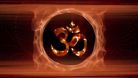 omkara sanskrit hindu indian written sign with ring of golden shine plasma background 10 seconds loopable