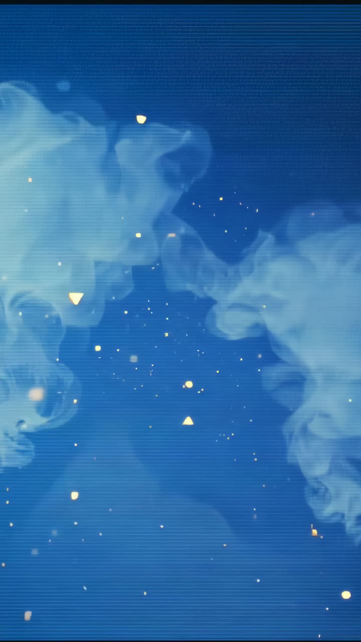 Vertical video: Entering right smoke moving, curling on screen with gold sparks, black bar scanline