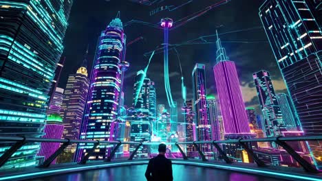 futuristic neon city at night