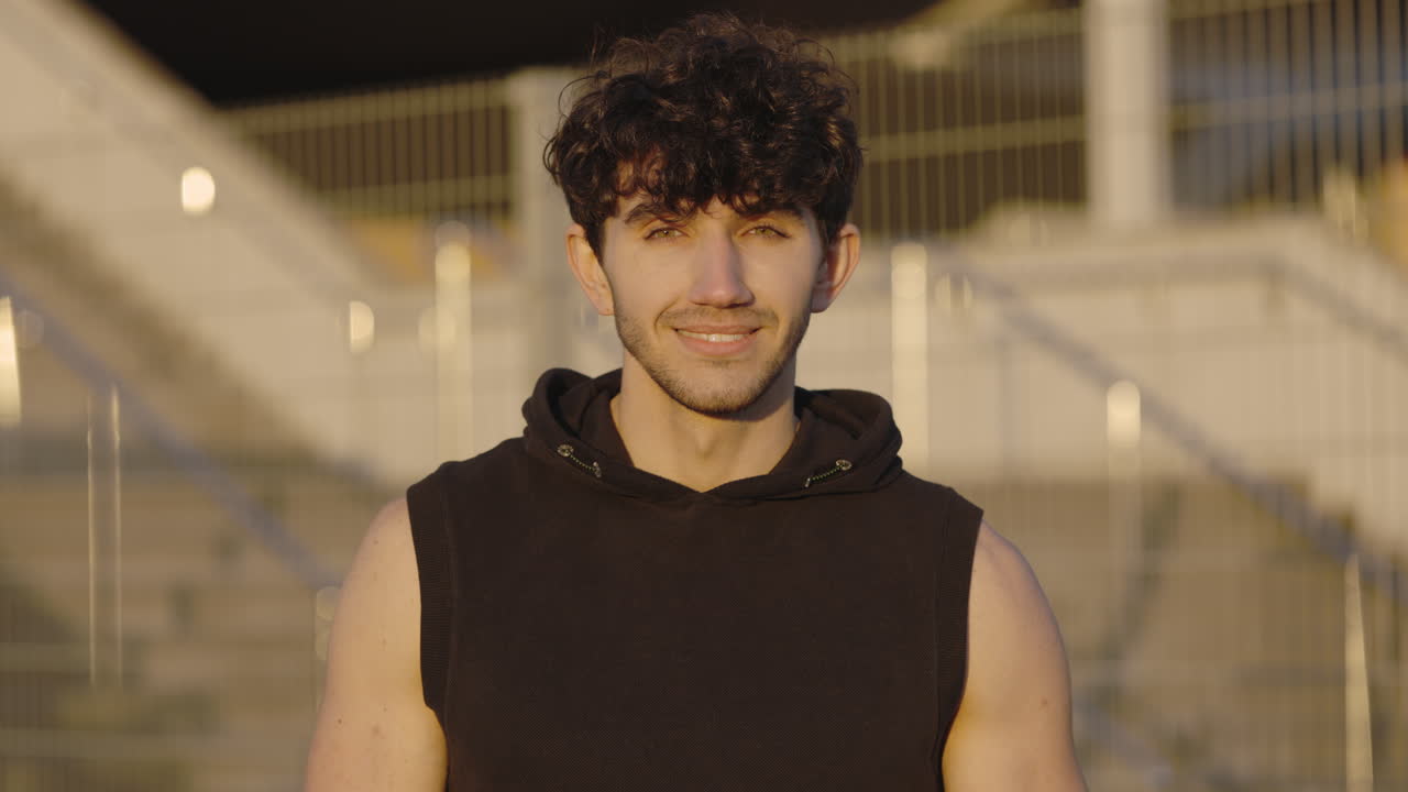 молодой человек позирует на открытом воздухе