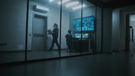 security monitoring room at night