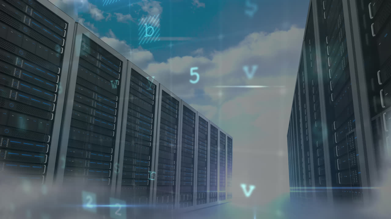 Animation of cyber attack warning over server room