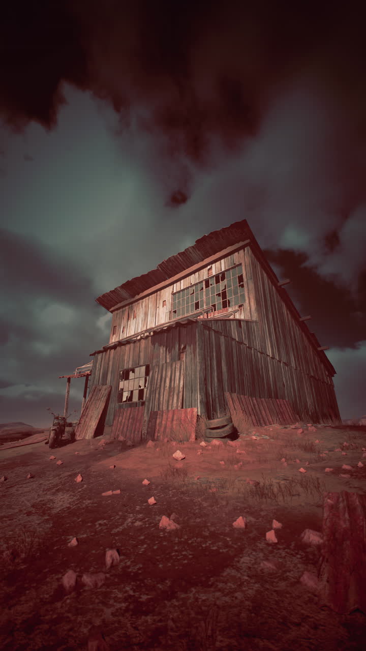 Edificio abbandonato in un paesaggio desertico desolato
