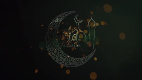 Animation-Des-Eid-Mubarak-Logos-Und--Textes-über-Leuchtenden-Lichtern