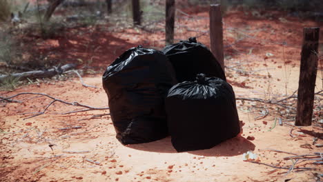 closeup of full trash bags on the sand