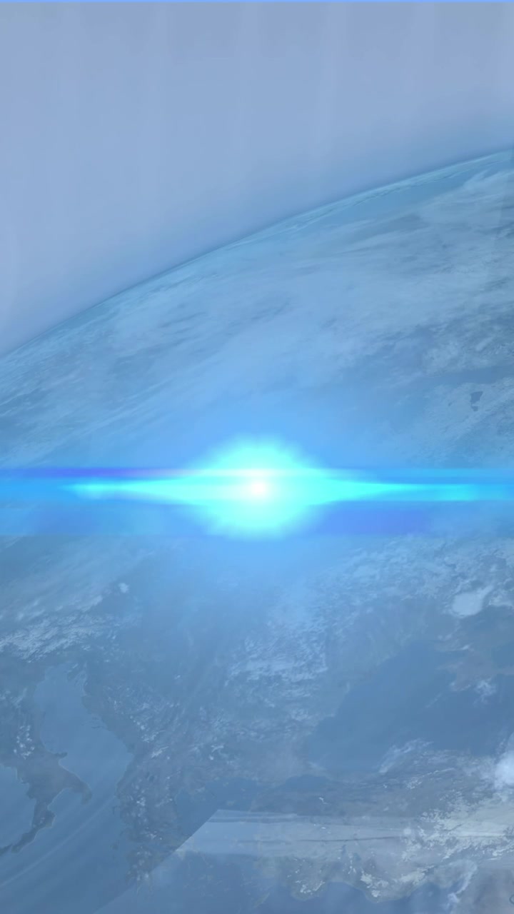Animation of blue light spots over globe against caucasian woman