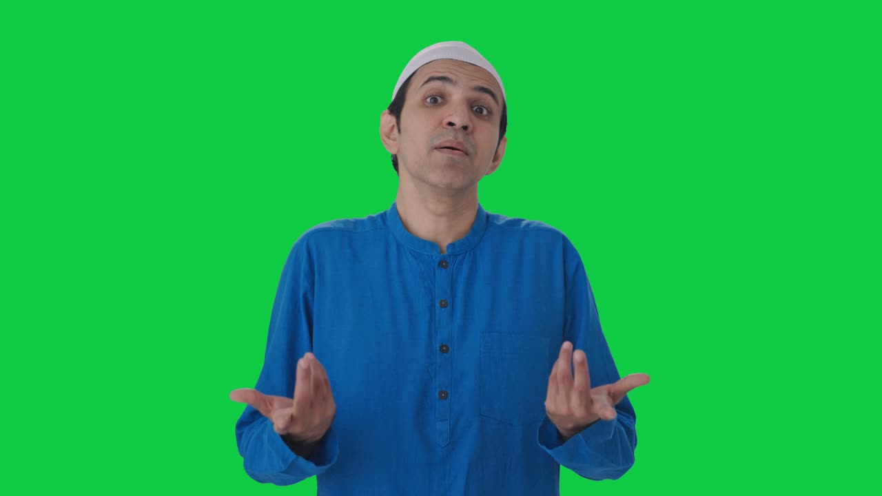 Confused Muslim Man Asking What Question Green Screen Free Stock Video ...