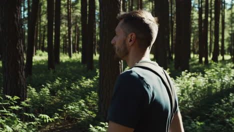 hombre caminando en un bosque
