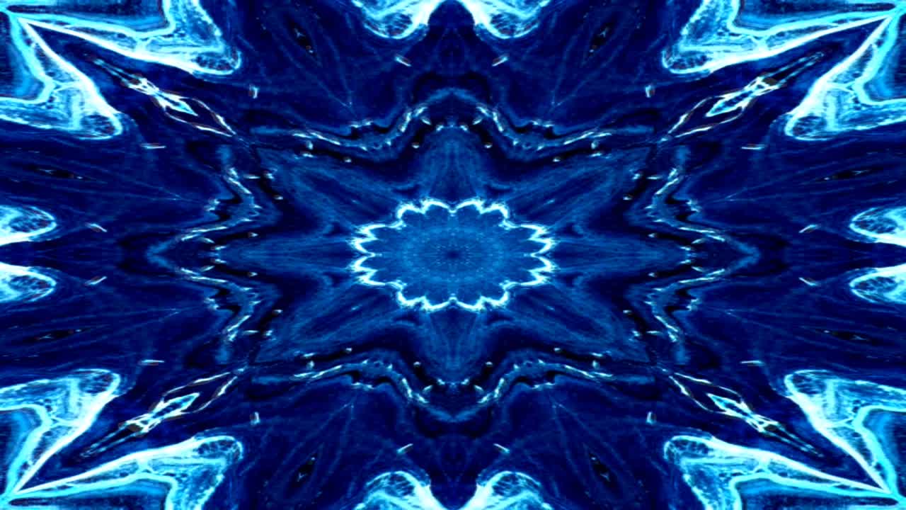 único colorido caleidoscopio fractal azul mármol patrón geométrico fondo de movimiento.