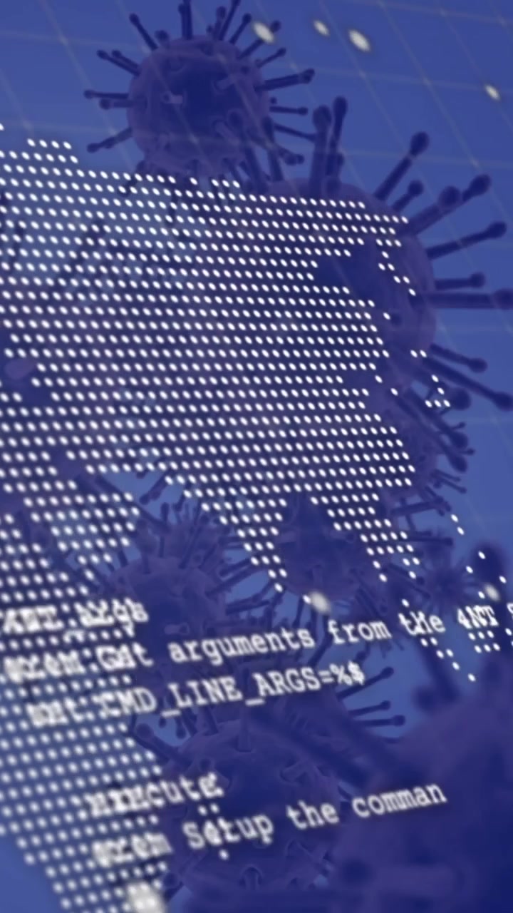 Animation of world map over blue background with virus cells
