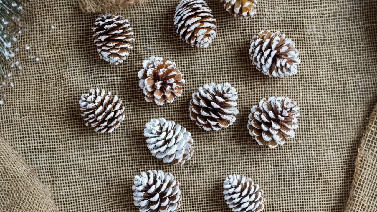 cones de pinheiro festivos em burlap