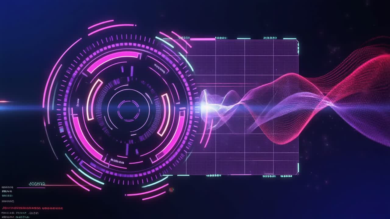 Futuristic HUD Interface with Digital Data Waveform and Glowing Particles