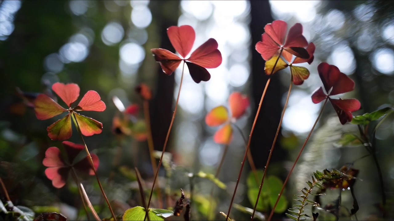 Foglie di trifoglio rosso che ondeggiano dolcemente in una foresta