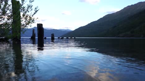 Puelo-Lake-shore-at-dawn,-Chubut,-Patagonia,-Argentina,-wide-angle-static