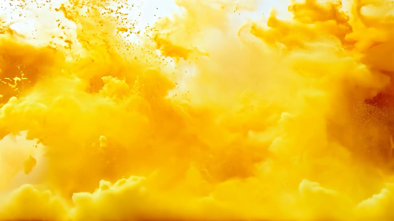 A large orange cloud of smoke is billowing out of a fire. The smoke is thick and billowing, creating a sense of chaos and destruction. The orange color of the smoke contrasts with the white background