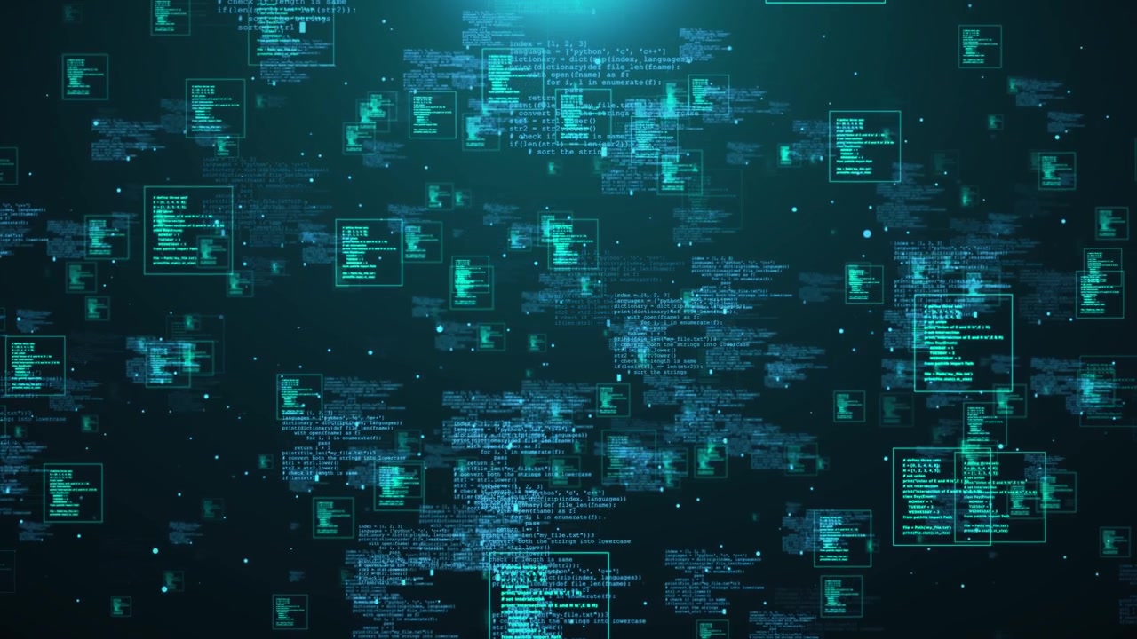 Software development process concept in a cyberspace programming code computer security malware or