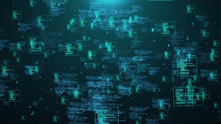 Software development process concept in a cyberspace programming code computer security malware or