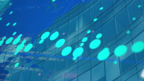 animation of data processing over world map against tall building