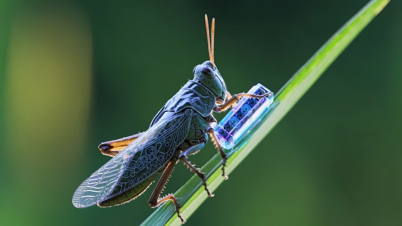 Futuristic Grasshopper with Tech Chip