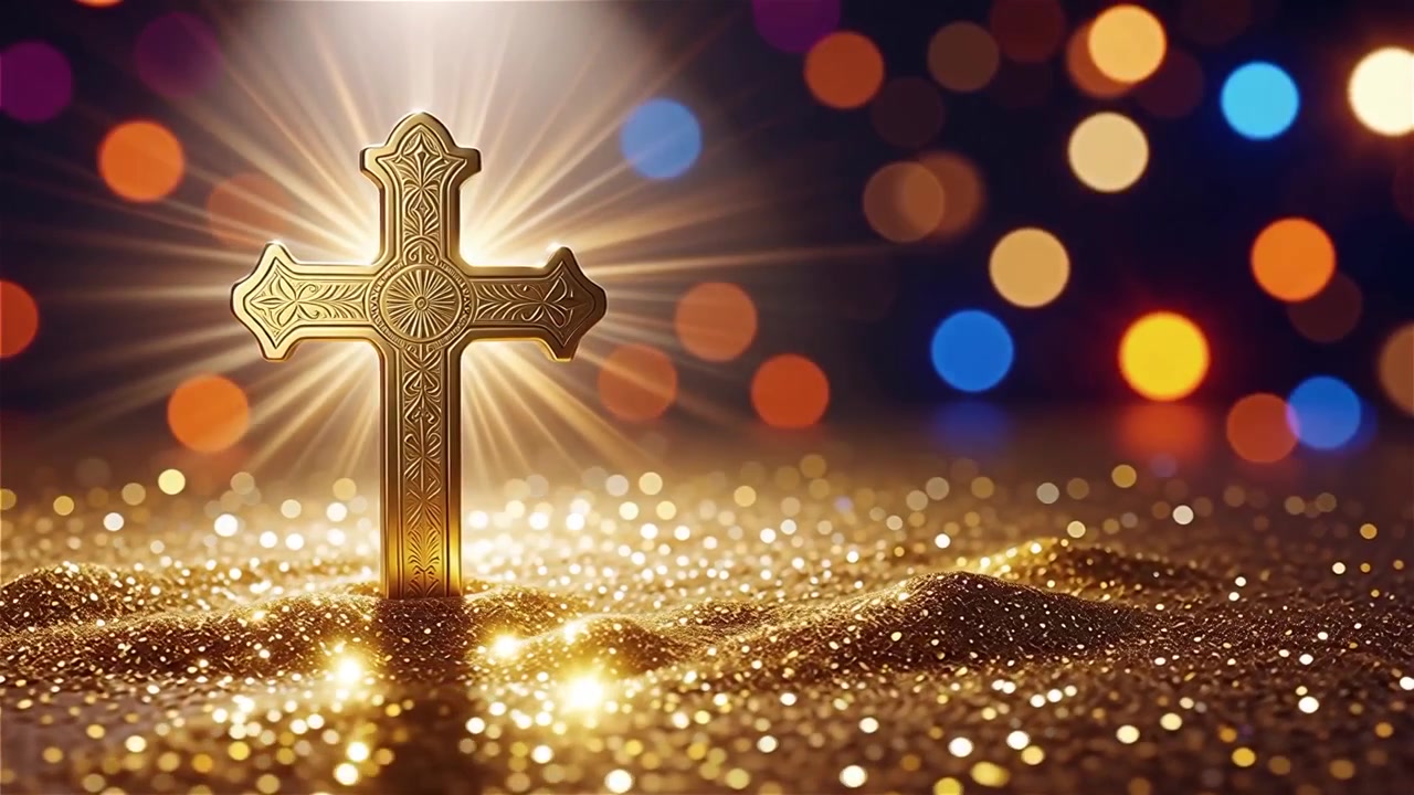 Křesťanský kříž Nebeské světlo Bohoslužebné pozadí.