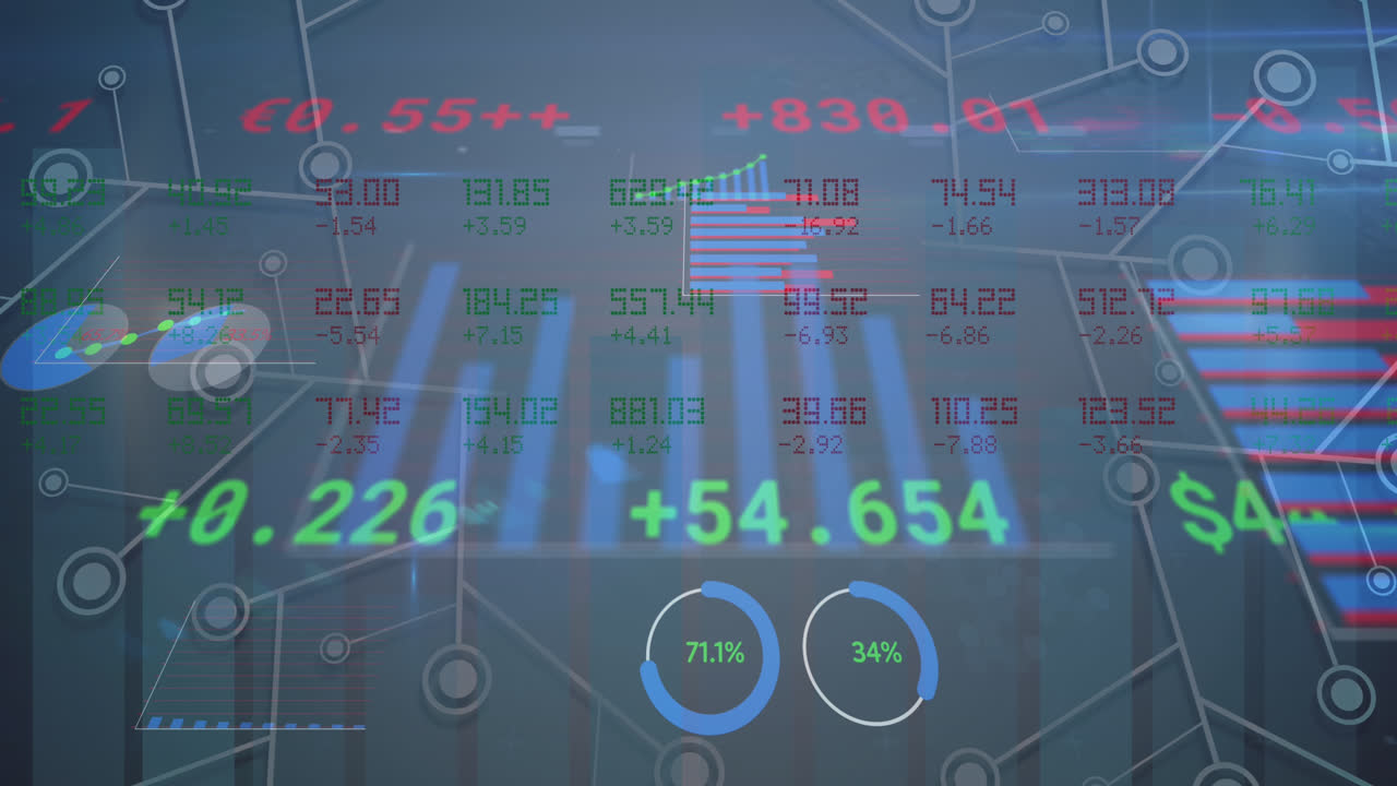 Animation of stock market over financial data processing