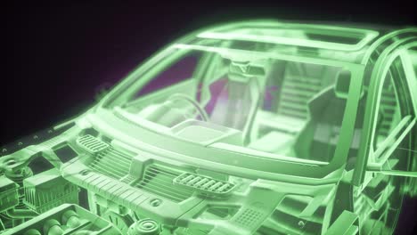 animación holográfica de un modelo de coche 3d con motor