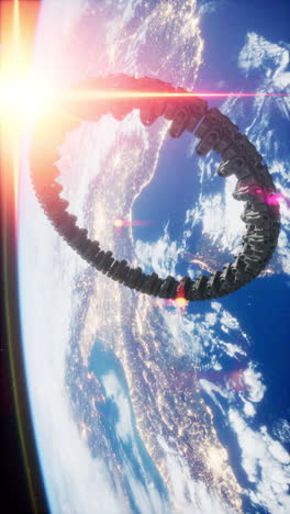 a ring-shaped spaceship orbits earth