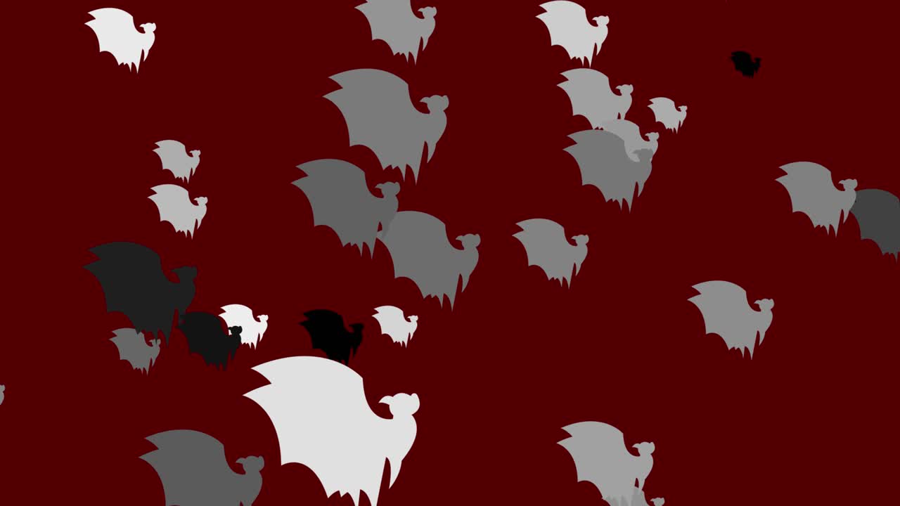 Halloween Bat - Halloween concept - Bats flapping their wings upwards -  Loopable - Hundreds of bat rush upwards - Halloween - Halloween flying bats endless loop - Bat Loopable - Red Background - Gray Color - А flock of bats