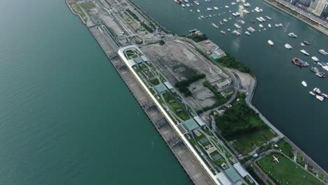 hong kong kowloon bay area with city skyscrapers, aerial view