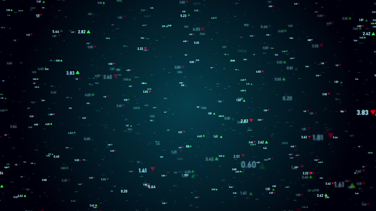 Animating Numbers and Connected Dots. Algorithms and Data Structures Concept over Dark Background