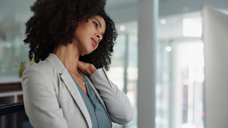 Business,-neck-pain-and-black-woman-with-stress