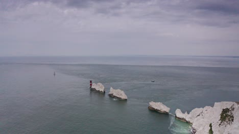 Aerial-Drone-flyover-sea-to-Needles-Lighthouse-Isle-of-Wight