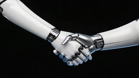 two robot hands shaking, symbolizing artificial intelligence and partnership