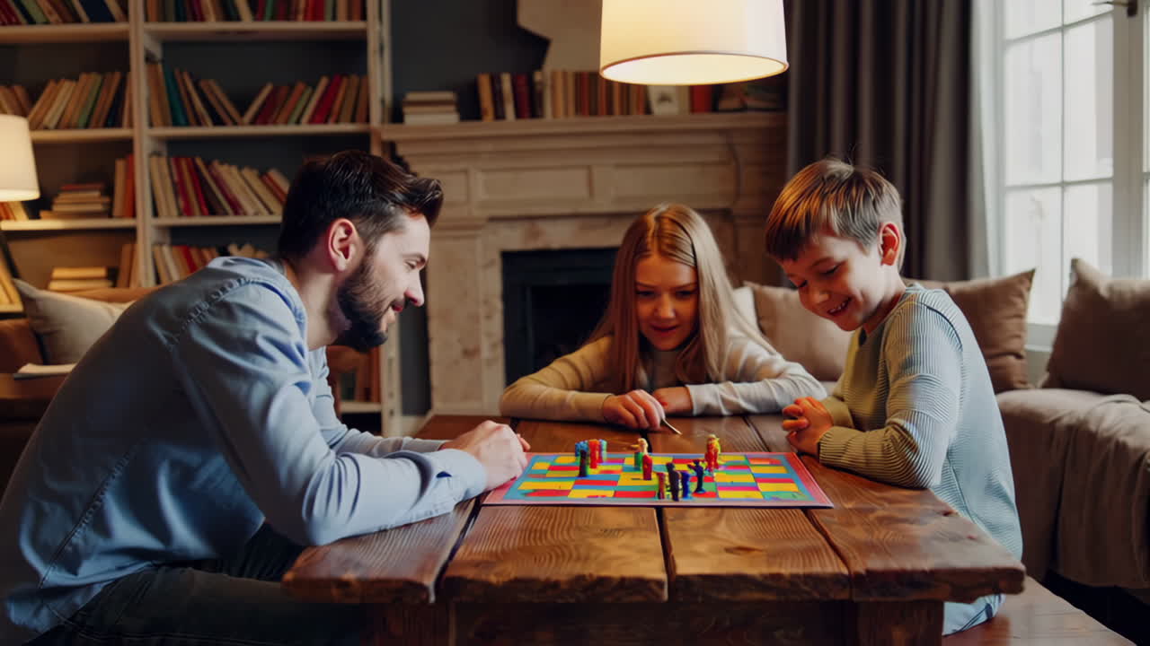 familia jugando a un juego de mesa en casa