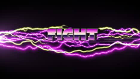 animation of fight text over lightning on black background