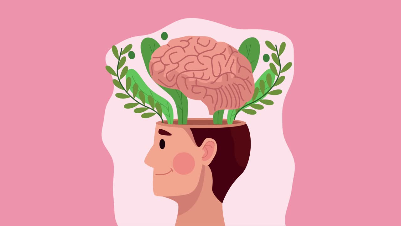 프로파일 인간과 잎의 뇌를 가진 정신 건강 애니메이션