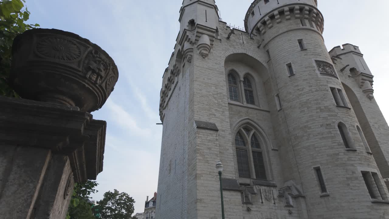 Historic Halle Gate with medieval towers and gothic windows in Brussels Belgium