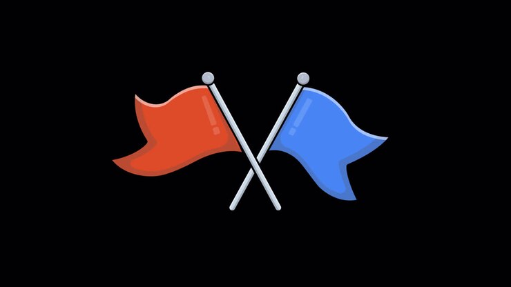 Bandiere animate rosse e blu che si incrociano e sventolano