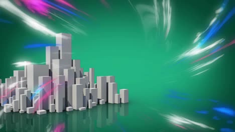 animación de senderos azules sobre el paisaje urbano