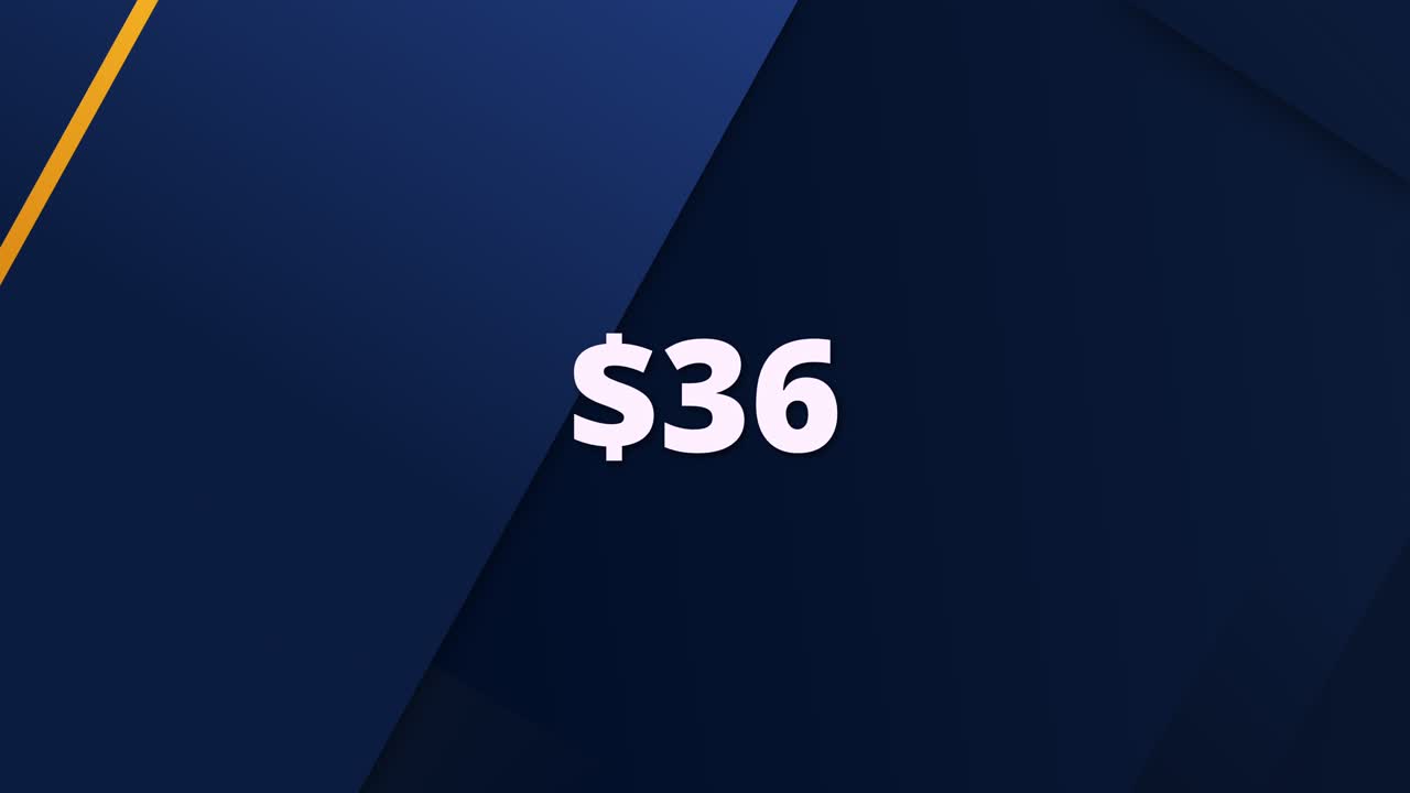 Elegant and bold price graphic animation showing $36. Ideal for product ads, e-commerce sites, and discount campaigns
