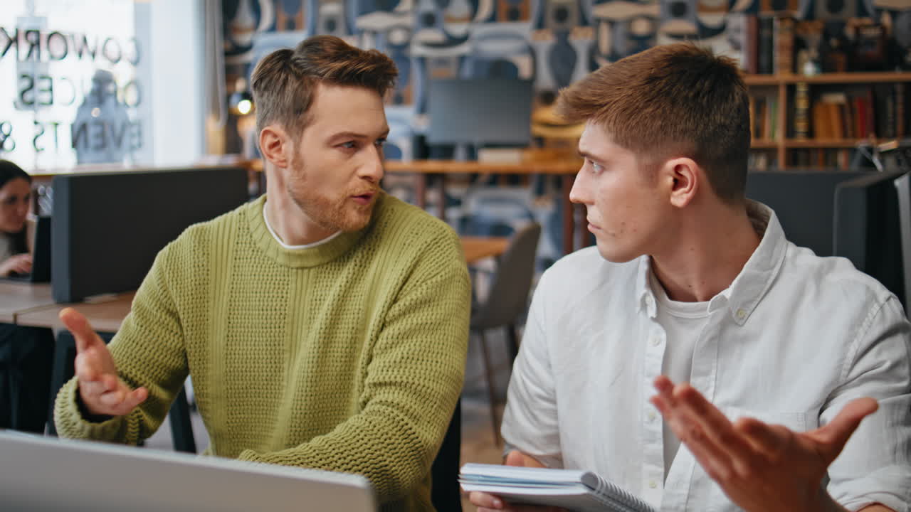 Project managers working computer together at room. Teamwork cooperation office