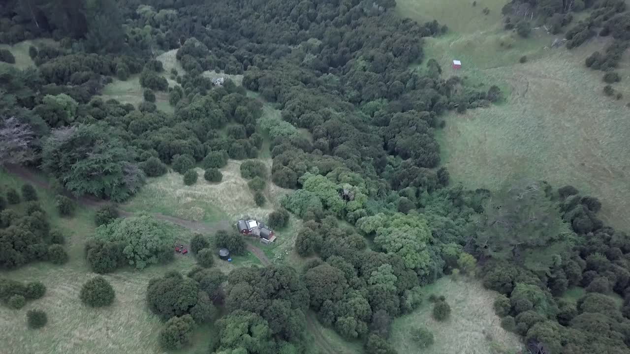 Aerial view of a forest and rural landscape