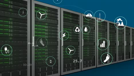 animación de iconos, alcance y procesamiento de datos a través de servidores informáticos.